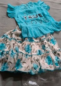 New Cute Pink Pleated Skirt and Top Set