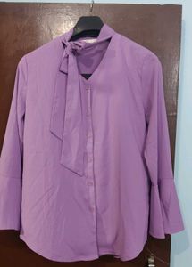 Elegant Purple Bell Sleeve Blouse
