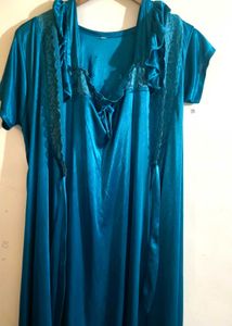 Vintage Teal Lace Trim Nightgown