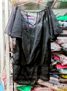 Sheer Black V-Neck Flutter Sleeve Top