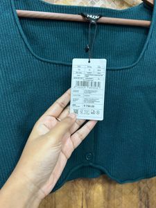 Trendy Ribbed Square Neck Button-Up Crop Top