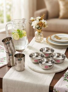 Stainless Steel Serving Bowls & Glasses Set combo