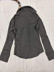 Striped fitted Shirt and Black Skirt Set
