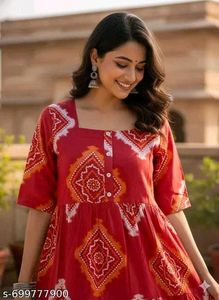 Beautiful Red Ethnic Bandhani Print Kurti_S