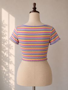 Striped Cropped Ribbed Top