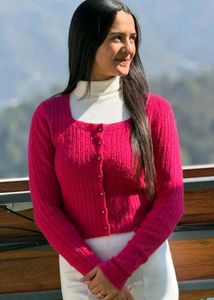 Cozy Pink Button-Up Cardigan