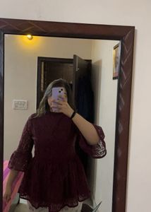 Stylish Black Lace Sleeve Polo Top