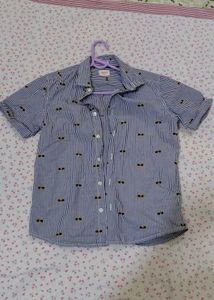 Striped Short Sleeve Shirt with Sunglasses Print