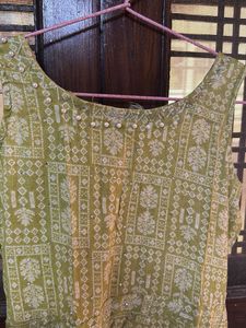Women Olive Green Printed Cotton Maxi Dress