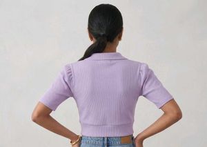 Lavender Collared Tie-Front Cropped Top