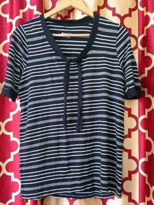 Striped T-Shirt with Tie Neck