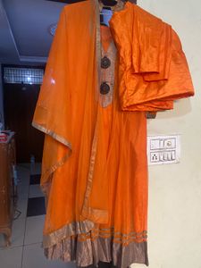 Vibrant Orange Anarkali Kurta Suit