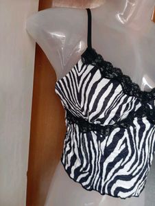 Zebra Print Lace Trim Cami Top
