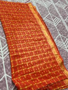 Vintage Orange Scarf with Gold Weave