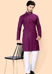 Purple Embroidered Chikonkari Kurta