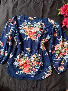 Blue Floral Print Top