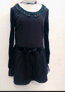 Black Embellished Collar Dress