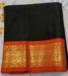 South Indian Black Material with Orange Border