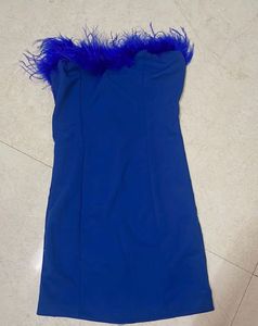Zara Stunning Blue Feather Trim Dress