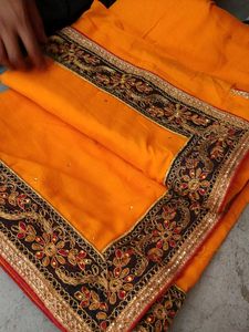 Orange Embroidered Saree