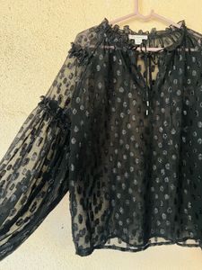 Chic Black Sheer Polka Dot Blouse