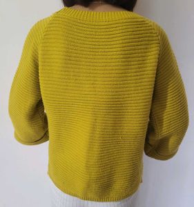 Yellow Ribbed Knit Cropped Sweater