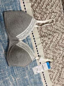 Comfortable Grey Bra with Lace Trim