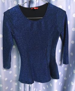 Gliterry Dark Blue Peplum Tops