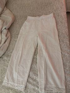 Linen Palazzo Pants with Lace Trim