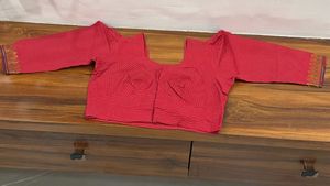 Red Striped Blouse with Embellished Sleeves