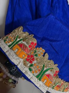 Orange Embroidered Crop Top &amp; Blue Skirt Set