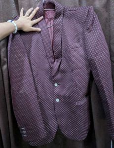 Men's Burgundy Polka Dot Blazer