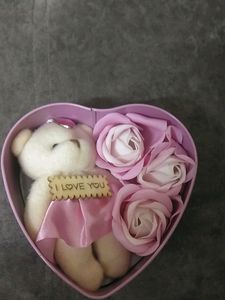 🎉Flash Sale🎉 Artifical Red Rose & Teddy Bear In Heart Shape Mental Box Gift Set