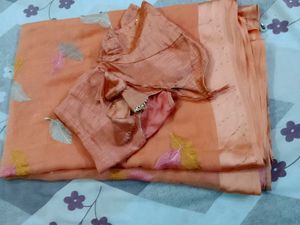Beautiful Orange Saree with Feather Motifs