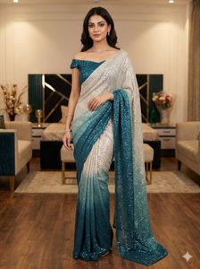 stylish Ready-to-Wear Designer Sequin Saree with T