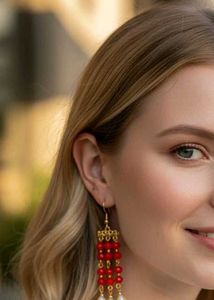 Bohemian Red Beaded Dangle Earrings