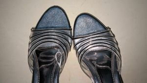 Silver Strappy Block Heels