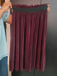 Maroon Pleated Midi Skirt