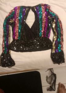 Sparkling Sequin Striped Crop Top