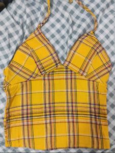 Yellow Plaid Halter Neck Top