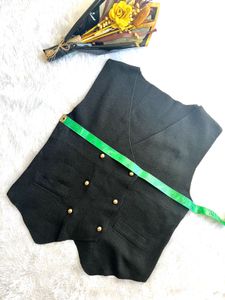 Chic Black Double-Breasted Vest korean top