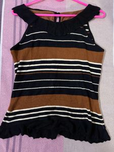 Striped Ruffle Knit Top