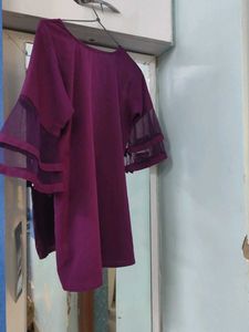 Purple Bell Sleeve Top with Pearls