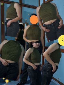 Olive Green Ribbed Knit Halter Crop Top🍸💚