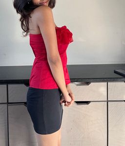 Red Ruffle Strapless Top