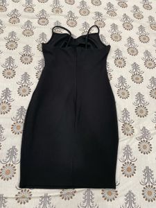 Solid Black Ribbed Bodycon Mini Dress with Ruched