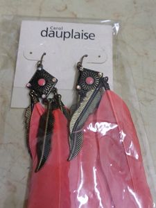 Branded PINK Feather Earrings