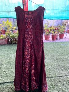 Silk Anarkali Floral  Kurta With Embroidery