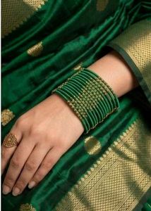 Green Silk Thread Bangles with Gold Beads set of 1