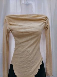 Asymmetrical Hem Ribbed Long Sleeve Top